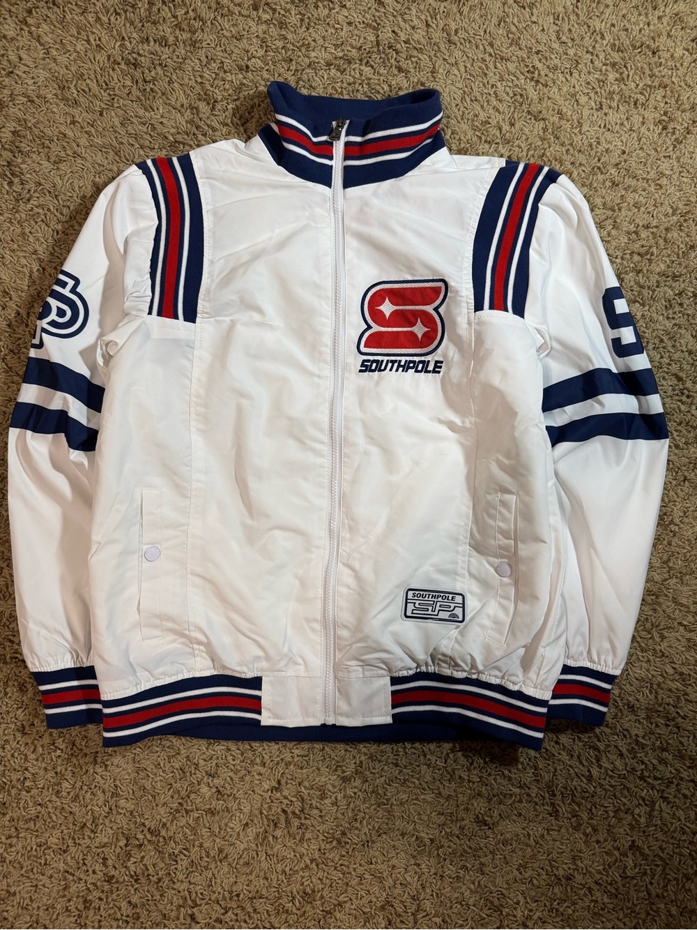 SouthPole Racing Jacket White Y2K Varsity Streetwear Vintage Bomber Zip Up M